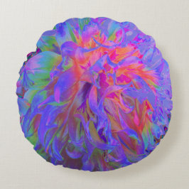 Elegant Psychedelic Decorative Dahlia Flower Rund Kudde