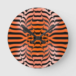 Elegant Psychedelic Orange Black Tiger Skin Skriv  Rund Klocka