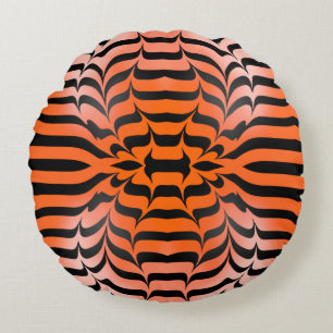 Elegant Psychedelic Orange Black Tiger Skin Skriv  Rund Kudde
