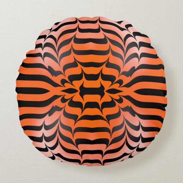 Elegant Psychedelic Orange Black Tiger Skin Skriv  Rund Kudde (Framsidan)