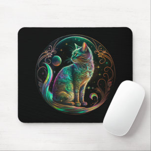 Elegant Psykedelisk Katt Modern Konst   Musmatta