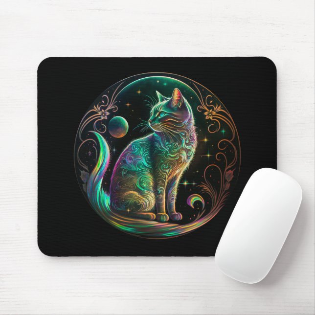 Elegant Psykedelisk Katt Modern Konst | Musmatta (Med mus)