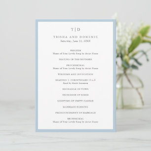Elegant pudderblå monogram modern bröllop program
