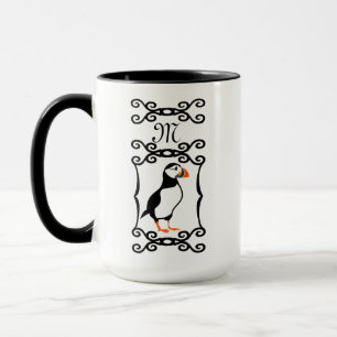 Elegant Puffin i ett Monogram vid Fransk Ram Mugg