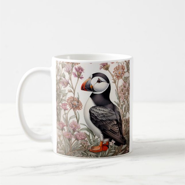 Elegant Puffin William Morris Inspired Blommigt Kaffemugg (Vänster)
