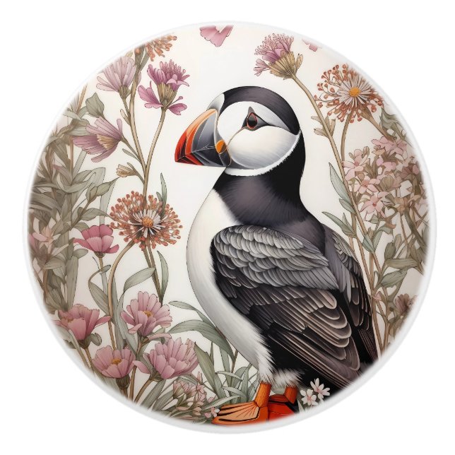 Elegant Puffin William Morris Inspired Blommigt Knopp (Framsidan)