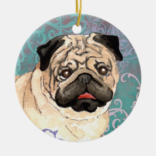 Elegant Pug Julgransprydnad Keramik (Framsidan)