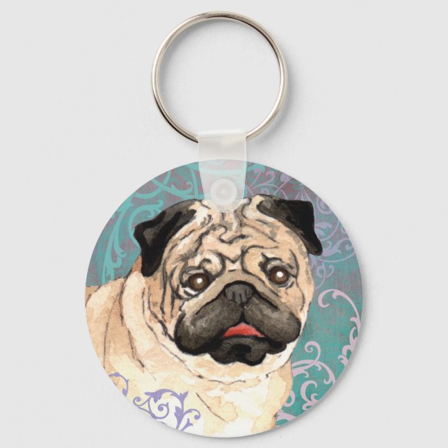 Elegant Pug Nyckelring (Framsida)