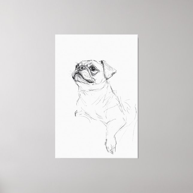 Elegant Pug Porträtt Sketch - Premium Canvastryck (Framsida)