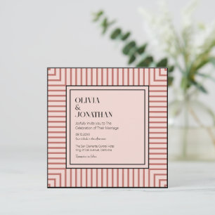 Elegant Pulver Rosa Ränder Enkel Bröllop Inbjudningar