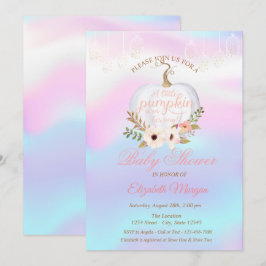 Elegant Pumpa, Blommig Holografisk Bebis Shower Inbjudningar