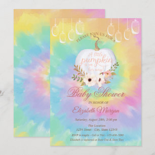 Elegant Pumpa, Blommig Tie Dye Bebisdopp Inbjudningar