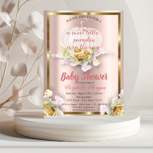 Elegant pumpa, blomsterguld inbjudan till babyfira