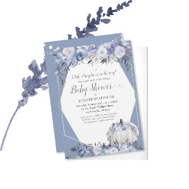 Elegant Pumpkin Baby Shower Dusty Blue Inbjudningar