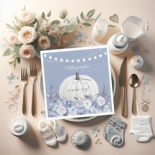 Elegant Pumpkin Baby Shower Dusty Blue Pappersservett (Skapare uppladdad)