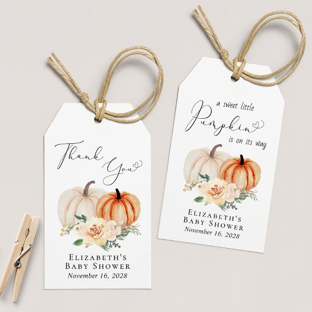Elegant Pumpkin Blommigt Baby Shower Presentetikett (Skapare uppladdad)