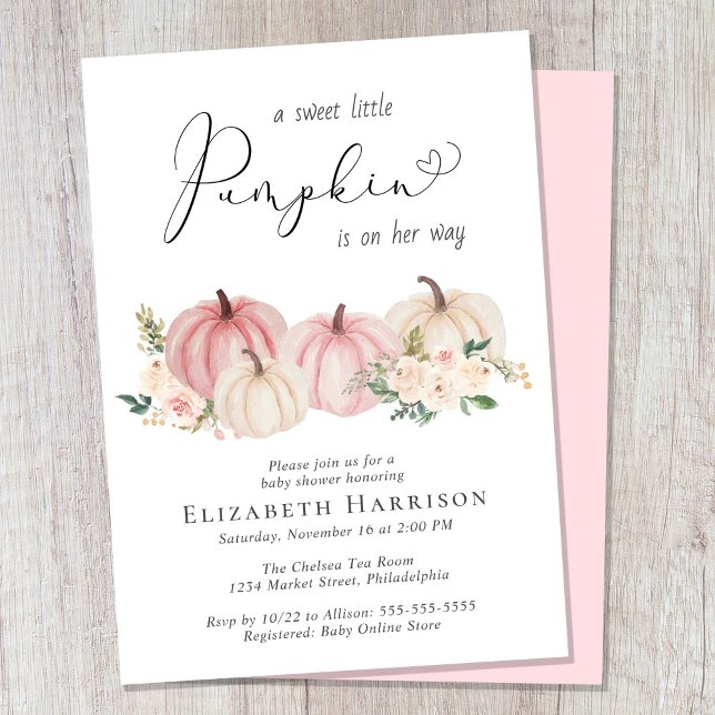 Elegant Pumpkin Blommigt Flicka Shower Inbjudningar (Celebrate the upcoming arrival of your sweet little autumn baby with a pumpkin-themed baby shower)