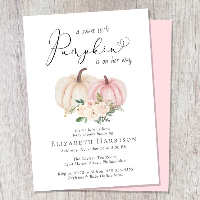 Elegant Pumpkin Blommigt Girl Baby Shower Inbjudningar (Celebrate the upcoming arrival of your sweet little autumn baby with a pumpkin-themed baby shower)