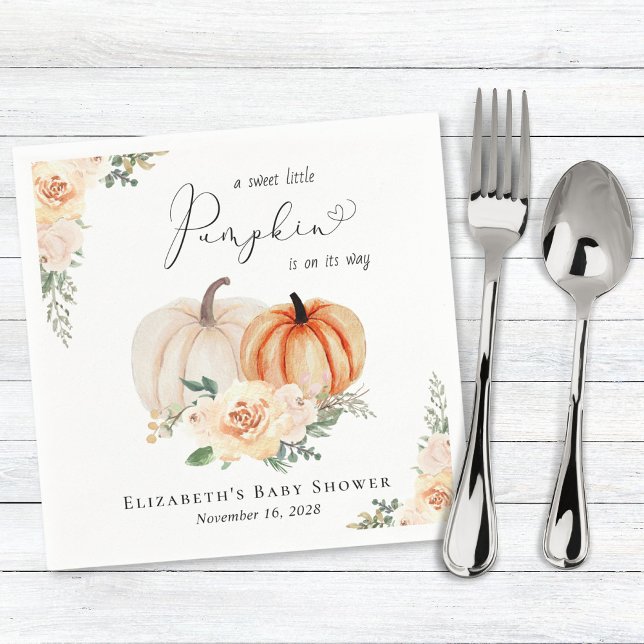 Elegant Pumpkin Blommigt Watercolor Baby Shower Pappersservett (Skapare uppladdad)