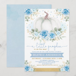 Elegant Pumpkin Blue Blommigt Ro Fall Baby Shower Inbjudningar