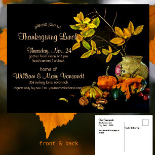 Elegant Pumpkin Botanical Thanksgiving Lunch Vykort