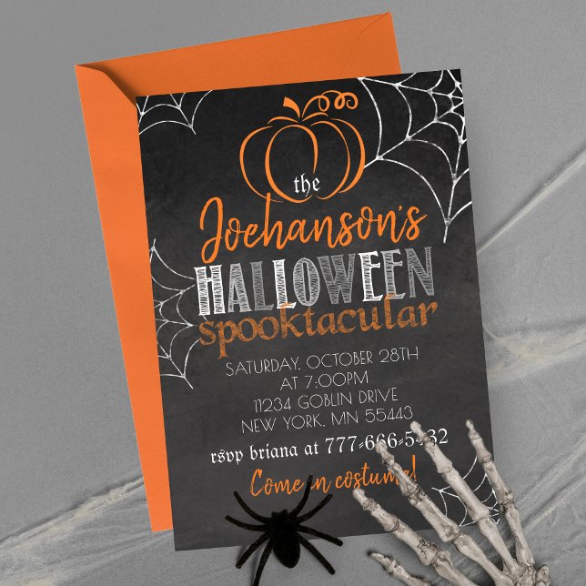 Elegant Pumpkin Chalkboard Halloween fest Inbjudningar (Elegant Pumpkin Chalkboard Halloween Party Invitations. Available printed or digital download)