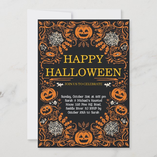 Elegant Pumpkin & Cobweb Halloween Costume Party  Inbjudningar (Framsida)
