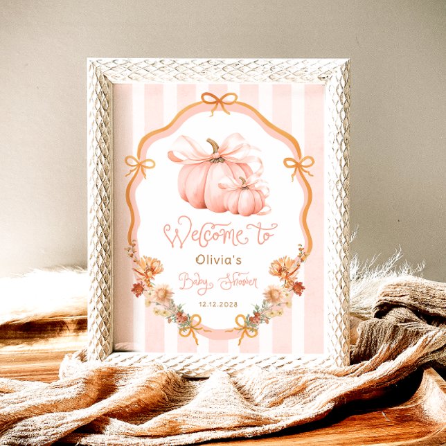 Elegant Pumpkin Fall Floral Baby Shower Welcome Poster (Skapare uppladdad)