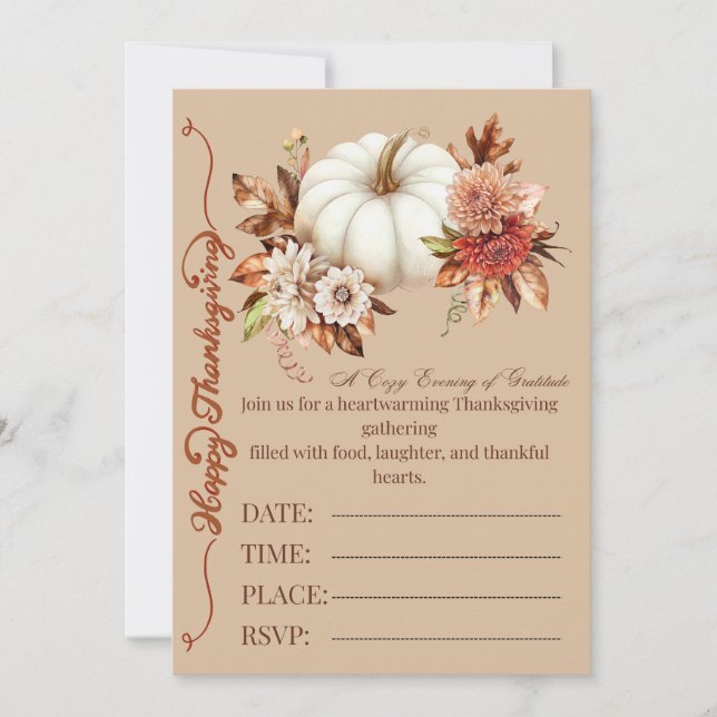 Elegant Pumpkin Fall Floral Invitation Inbjudningar (Framsida)