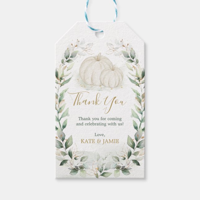 Elegant Pumpkin Fall Greenery Guld Wandeans Favori Presentetikett (Framsidan)