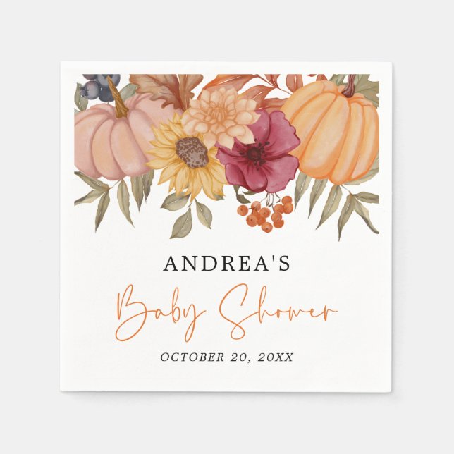 Elegant Pumpkin Flower Baby Shower hösthösten Pappersservett (Framsidan)