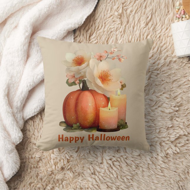 Elegant Pumpkin & Flowers Halloween Kudde (Filt)