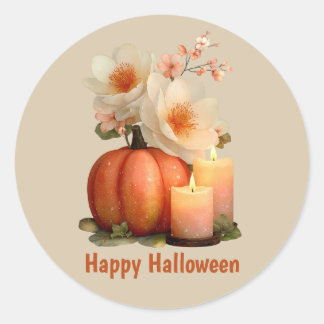 Elegant Pumpkin & Flowers Halloween Runt Klistermärke
