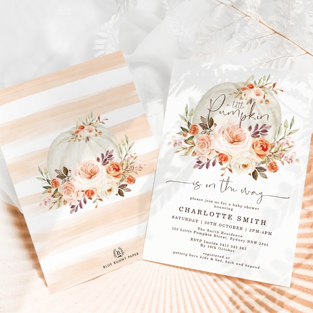 Elegant Pumpkin Pastel Fall Flowers Baby Shower Inbjudningar (Skapare uppladdad)