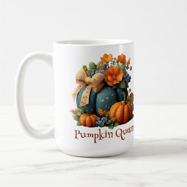 Elegant Pumpkin Queen Blommigt Halloween Art Kaffemugg (Vänster)