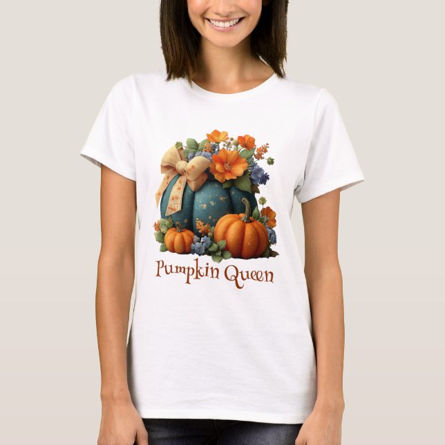 Elegant Pumpkin Queen Blommigt Halloween Art T Shirt (Framsida)