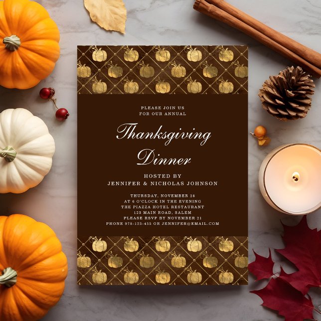 Elegant Pumpkin Thanksgiving Middag Party Inbjudningar (Elegant Pumpkin Thanksgiving Dinner Party Invitation)