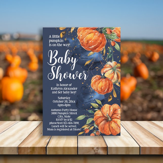 Elegant Pumpkin Watercolor Fall Autumn Shower Inbjudningar (pumpkin baby shower invitation)