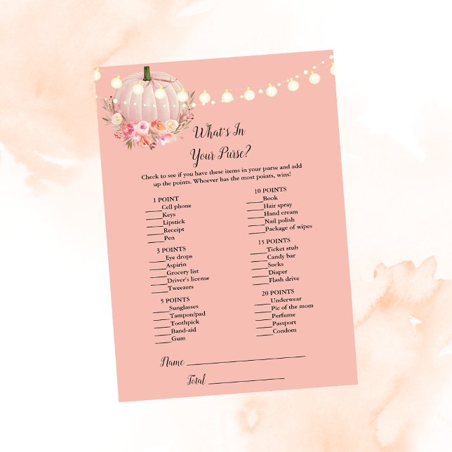 Elegant Pumpkin What's in your Purse Shower Game Inbjudningar (Skapare uppladdad)