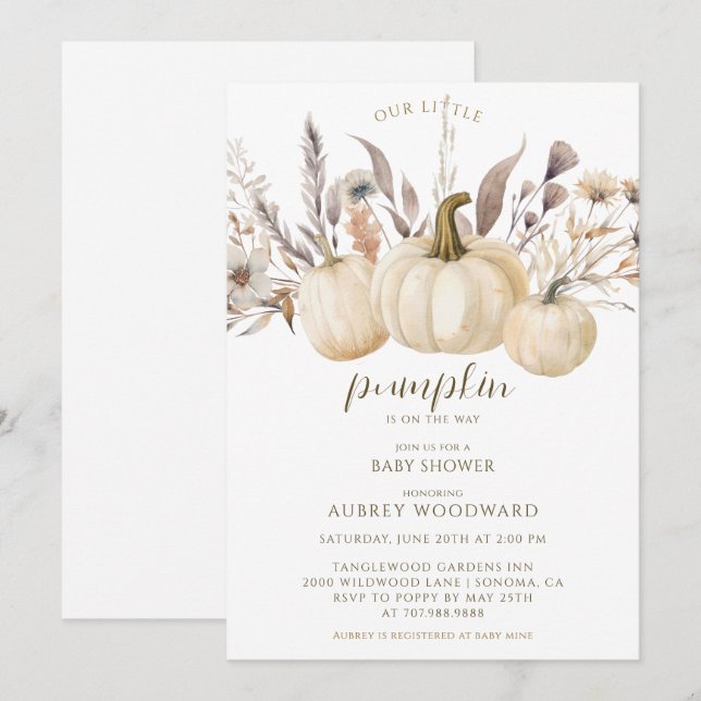Elegant Pumpkins Baby Shower Inbjudningar (Fram/baksida)