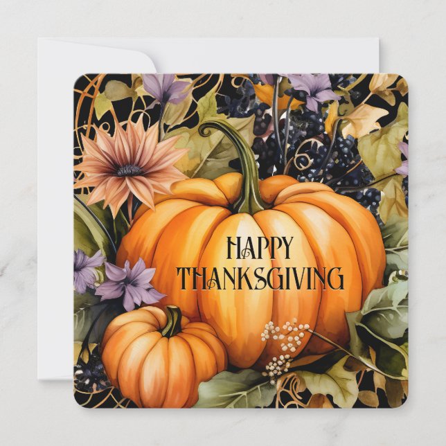 Elegant Pumpkins Blommigt Happy thanksgiving Card Julkort (Framsida)