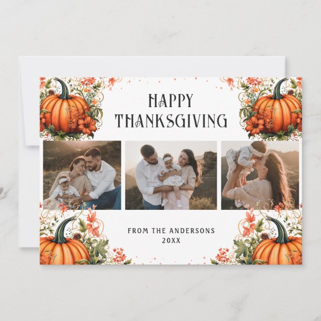 Elegant Pumpkins Photo Happy thanksgiving Card Julkort (Framsida)