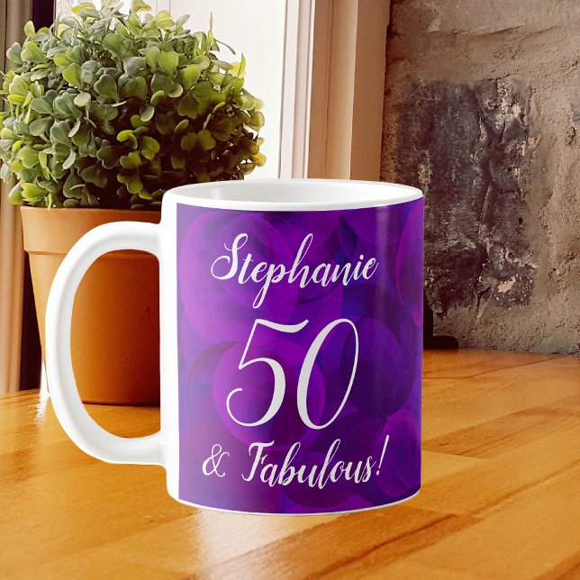 Elegant Purple 50 and Fabulous Year Personalized Kaffemugg (Skapare uppladdad)