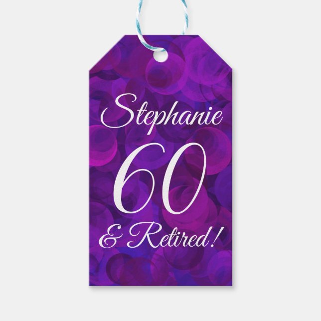 Elegant Purple 60 och Pensionerad Pensionering Presentetikett (Framsidan)