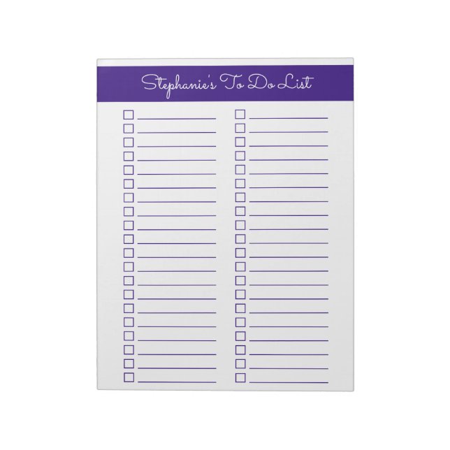 Elegant Purple 8.5x11 Two Column Checklist Anteckningsblock (Roterad)