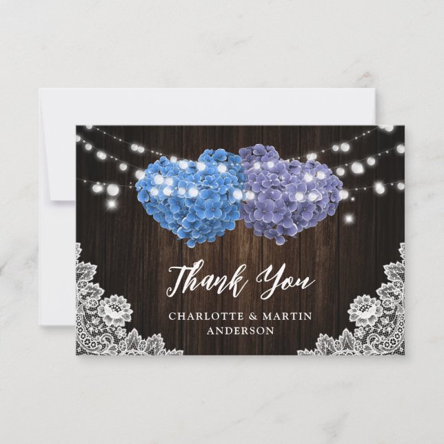Elegant Purple and Blue Rustic Wood Floral Wedding Tack Kort (Framsida)