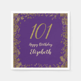 Elegant Purple and Gold 101st Birthday Pappersservett
