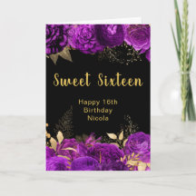 Elegant Purple and Gold Flowers Sweet Sixteen