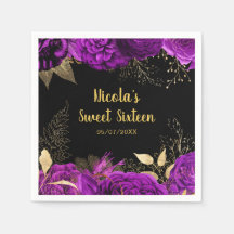 Elegant Purple and Gold Flowers Sweet Sixteen