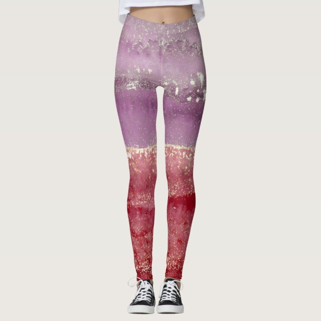 Elegant purple and gold glitter leggings (Framsida)